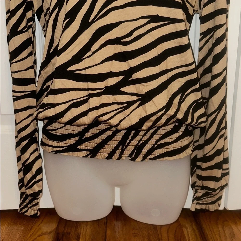 Michael Kors MK Women's Animal-Print Zebra Smocked Top Blouse Shirt Small S NWT